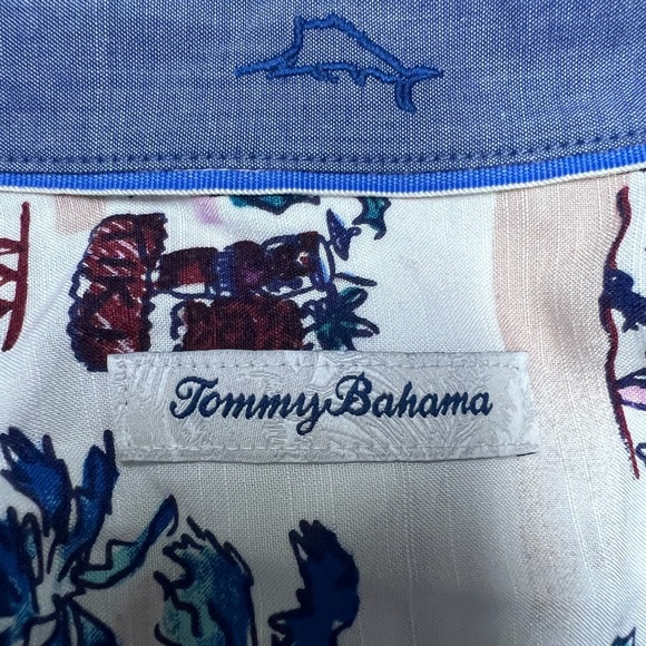 Tommy Bahama Hawaiian Shirt Mens Large Button Up Tree White Blue Aloha - Picture 7 of 11